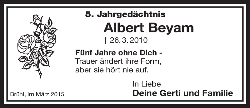  Traueranzeige für Albert Beyam vom 25.03.2015 aus  Schlossbote/Werbekurier 
