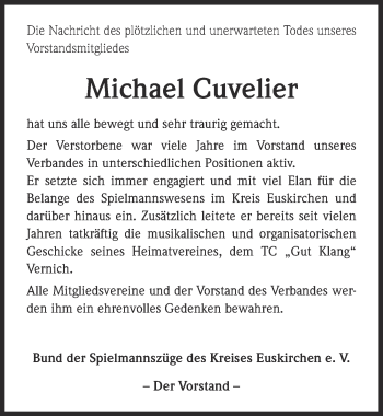 Anzeige von Michael Cuvelier von  Blickpunkt Euskirchen 