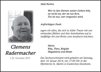 Anzeige von Clemens Radermacher von  Blickpunkt Euskirchen 