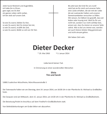 Anzeige von Dieter Decker von  Blickpunkt Euskirchen 