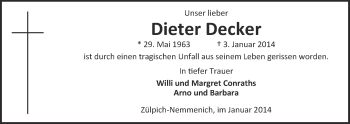 Anzeige von Dieter Decker von  Blickpunkt Euskirchen 
