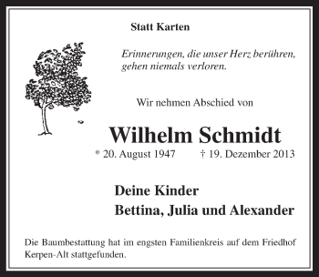 Anzeige von Wilhelm Schmidt von  Werbepost 