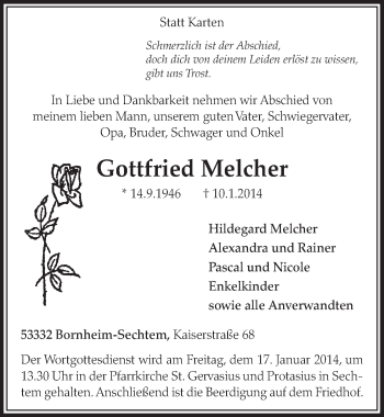 Anzeige von Gottfried Melcher von  Schlossbote/Werbekurier 