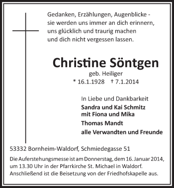 Anzeige von Christine Söntgen von  Schlossbote/Werbekurier 
