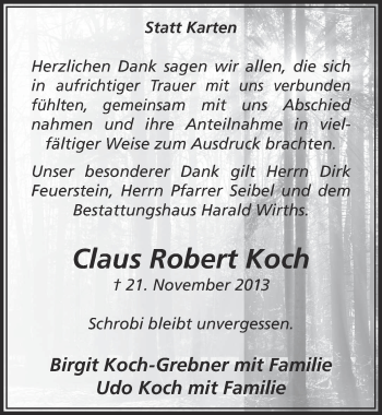 Anzeige von Claus Robert Koch von  Lokalanzeiger 