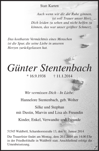 Anzeige von Günter Stentenbach von  Lokalanzeiger 