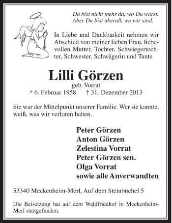 Anzeige von Lilli Görzen von  Schaufenster/Blickpunkt 