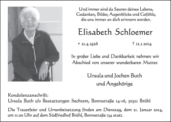 Anzeige von Elisabeth Schloermer von  Schlossbote/Werbekurier 