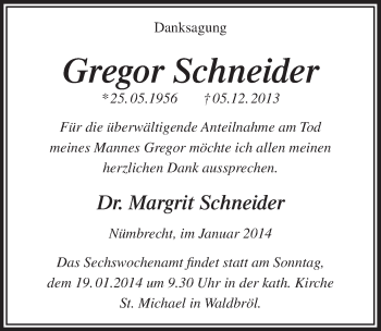 Anzeige von Gregor Schneider von  Lokalanzeiger 