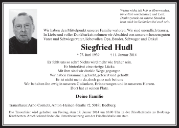Anzeige von Siegfried Hudl von  Werbepost 