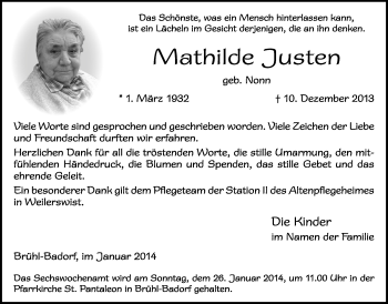 Anzeige von Mathilde Justen von  Schlossbote/Werbekurier 