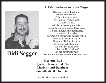 Anzeige von Didi Segger von  Werbepost 