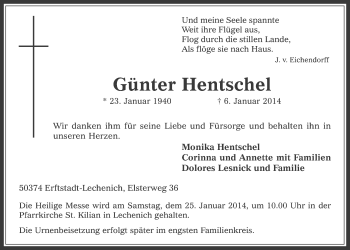 Anzeige von Günter Hentschel von  Werbepost 