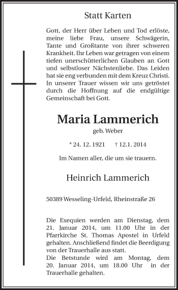 Anzeige von Maria Lammerich von  Schlossbote/Werbekurier 