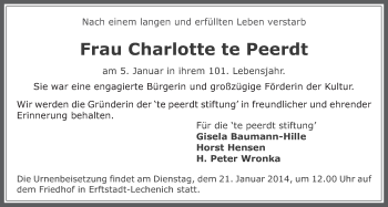 Anzeige von Charlotte te Peerdt von  Werbepost 