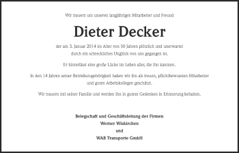 Anzeige von Dieter Decker von  Blickpunkt Euskirchen 