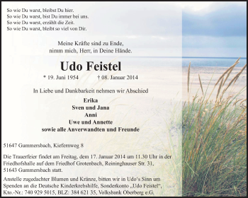Anzeige von Udo Feistel von  Anzeigen Echo 