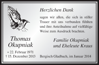 Anzeige von Thomas Okupniak von  Bergisches Handelsblatt 