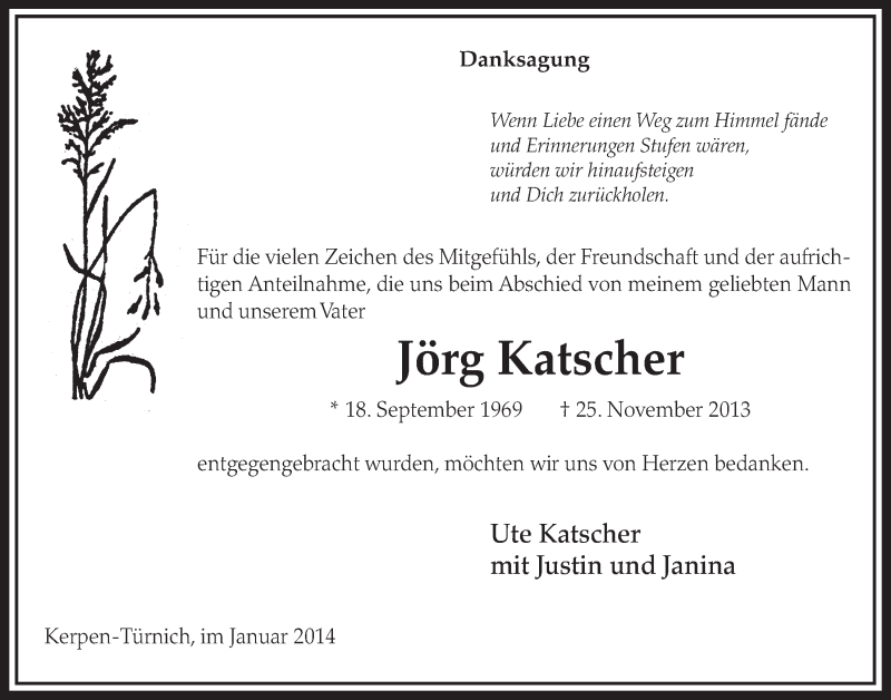  Traueranzeige für Jörg Katscher vom 18.01.2014 aus  Sonntags-Post 