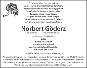 Anzeige von Norbert Göderz von  Blickpunkt Euskirchen 