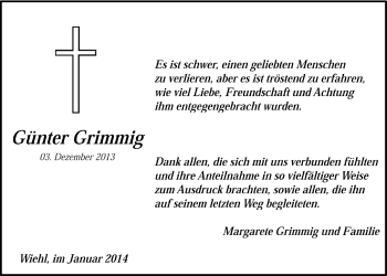 Anzeige von Günter Grimmig von  Anzeigen Echo 