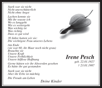 Anzeige von Irene Pesch von  Werbepost 