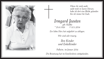 Anzeige von Irmgard Joosten von  Wochenende 