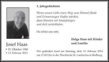 Anzeige von Josef Haas von  Werbepost 