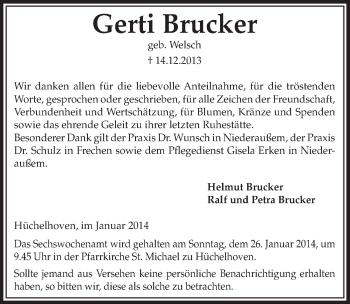 Anzeige von Gerti Brucker von  Sonntags-Post 