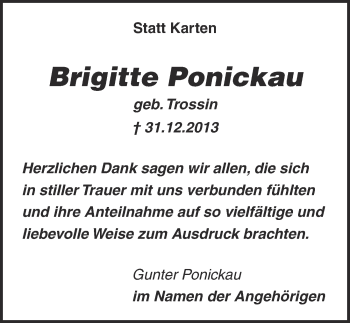 Anzeige von Brigitte Ponickau von  Blickpunkt Euskirchen 