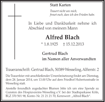 Anzeige von Alfred Blach von  Schlossbote/Werbekurier 