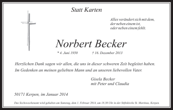 Anzeige von Norbert Becker von  Werbepost 