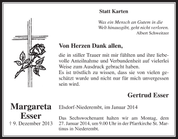 Anzeige von Margareta Esser von  Werbepost 
