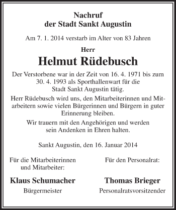 Anzeige von Helmut Rüdebusch von  Extra Blatt 