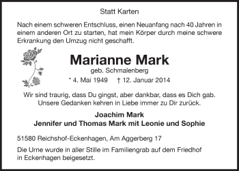 Anzeige von Marianne Mark von  Anzeigen Echo 