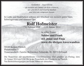 Anzeige von Rolf Hofmeister von  Werbepost 
