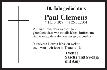 Anzeige von Paul Clemens von  Sonntags-Post 