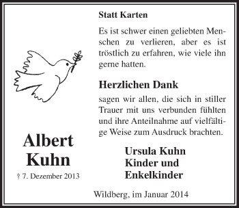 Anzeige von Albert Kuhn von  Lokalanzeiger 