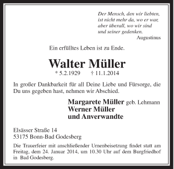 Anzeige von Walter Müller von  Schaufenster/Blickpunkt 
