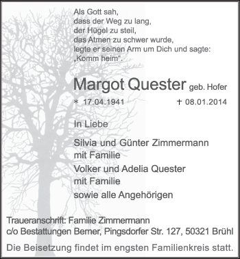Anzeige von Margot Quester von  Schlossbote/Werbekurier 