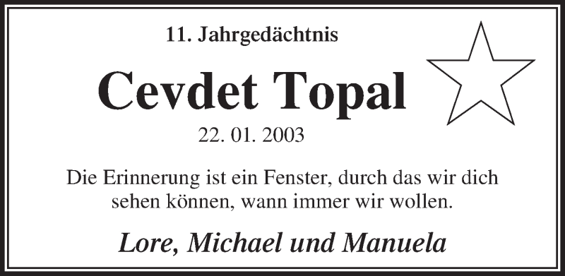  Traueranzeige für Cevdet Topal vom 22.01.2014 aus  Extra Blatt 