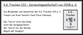 Anzeige von Hans Flock von  Sonntags-Post 