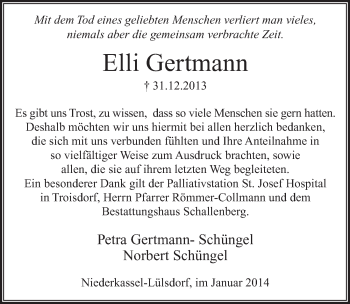 Anzeige von Elli Gertmann von  Extra Blatt 