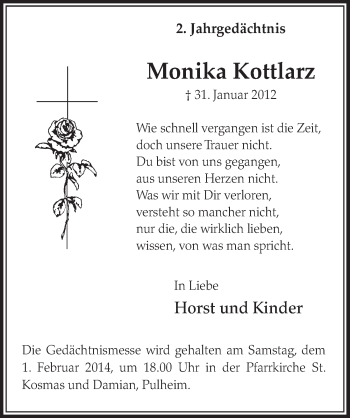 Anzeige von Monika Kottlarz von  Sonntags-Post 