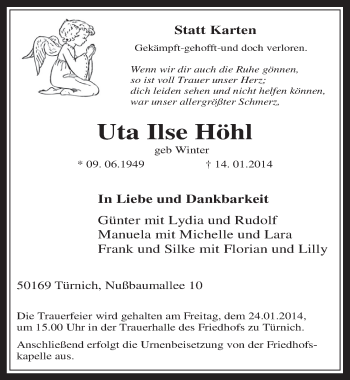 Anzeige von Uta Ilse Höhl von  Werbepost 