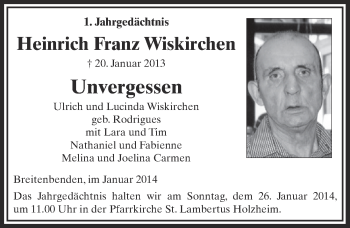 Anzeige von Heinrich Franz Wiskirchen von  Blickpunkt Euskirchen 