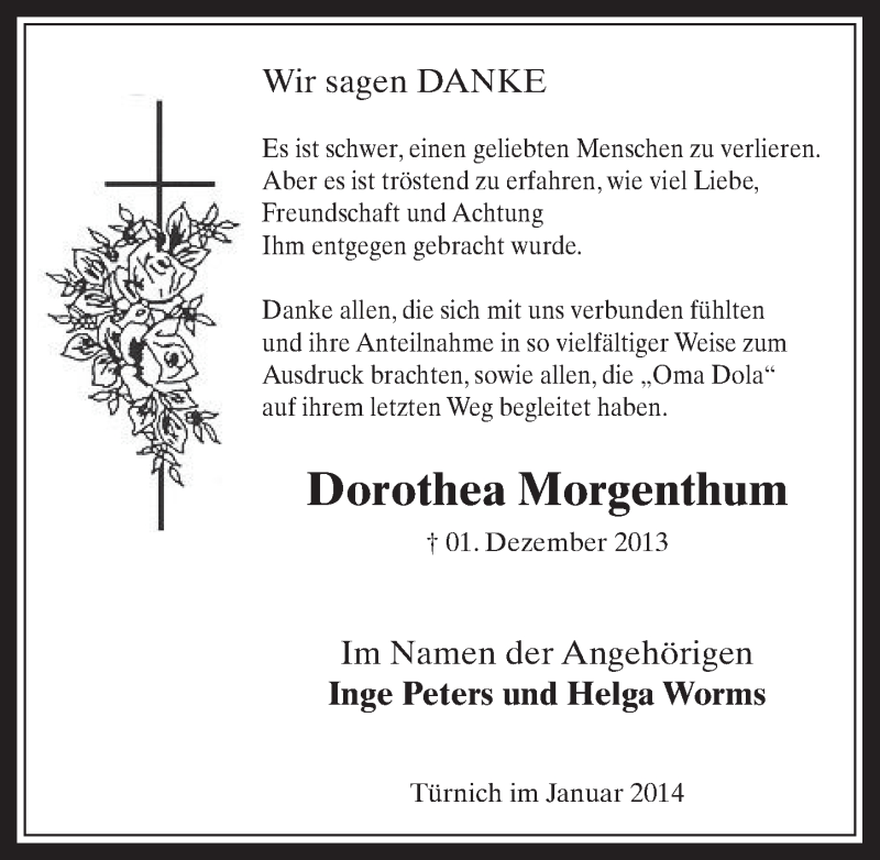  Traueranzeige für Dorothea Morgenthum vom 22.01.2014 aus  Werbepost 