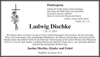 Anzeige von Ludwig Dischke von  Lokalanzeiger 