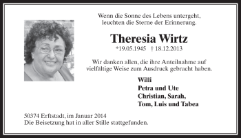 Anzeige von Theresia Wirtz von  Werbepost 