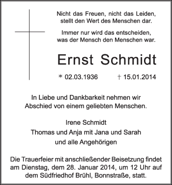 Anzeige von Ernst Schmidt von  Schlossbote/Werbekurier 